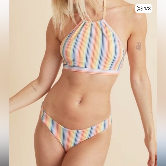 Marine Layer Havana Bikini Top + Bottom Rainbow Striped Halter - Picture 1 of 8